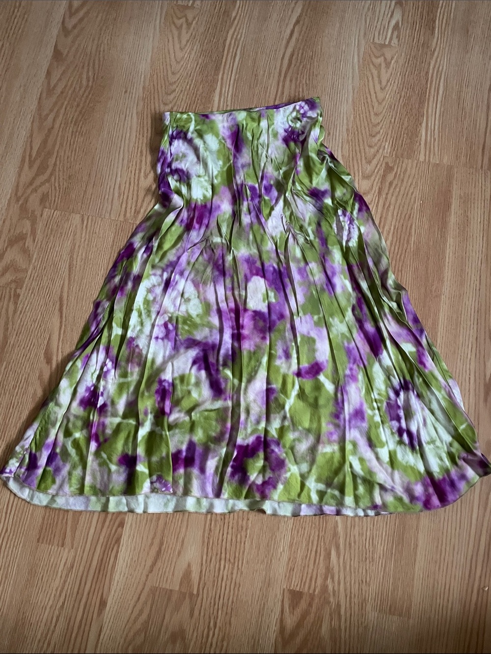 Tie-Dye Green & Purple A-Line Midi Skirt